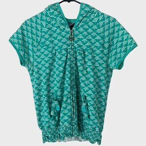 Volcom Sleeveless Striped Hoodie Teal Blue Girls Large Ruffled Full-Zip Jacket